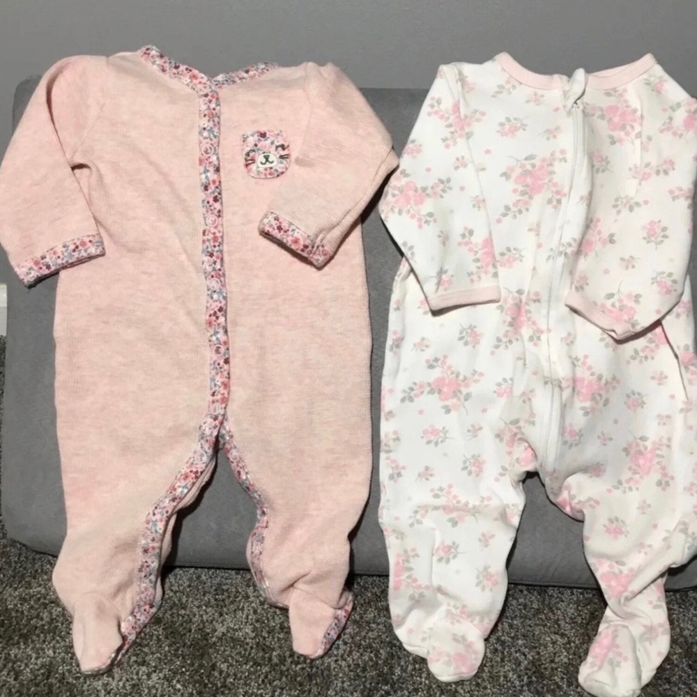 Two Baby Girl Sleepers Size 3 Mos